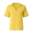 thumbnail image 4 of Fesfesfes Womens Oversized Tshirts Women's Summer Fashion Cropped Sleeves Lapel V-Neck Cotton Line Loose Shirt Blouse Shirts for Women 14(XXXL), 4 of 7