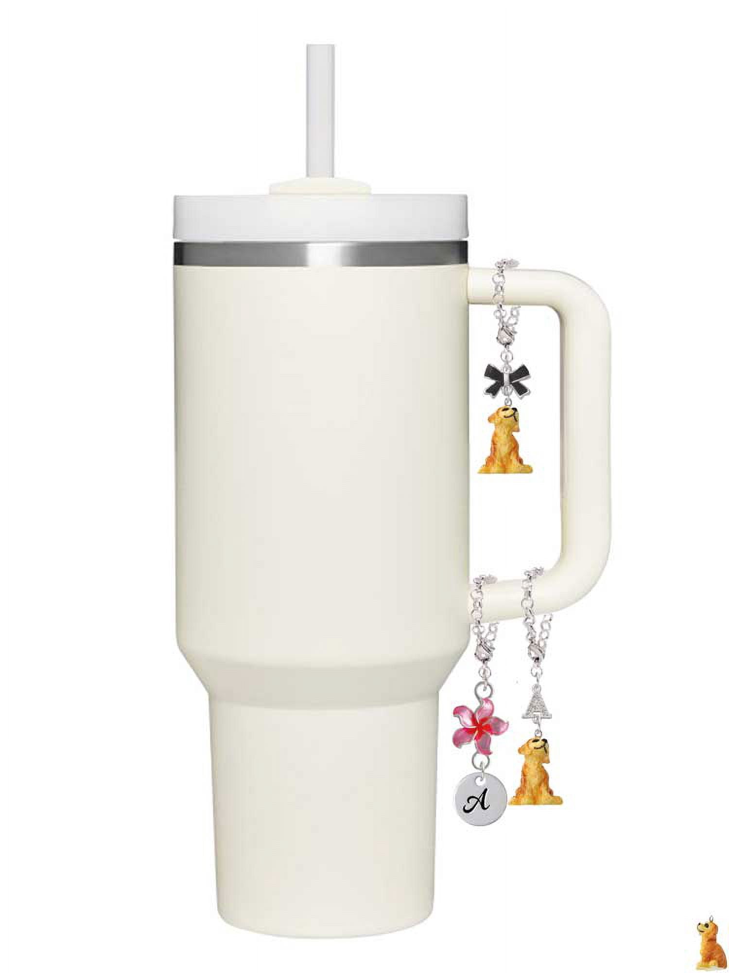Delight Jewelry Resin Sitting Puppy - Silvertone Bow Charm Accessory for Tumblers and Thermal Cups