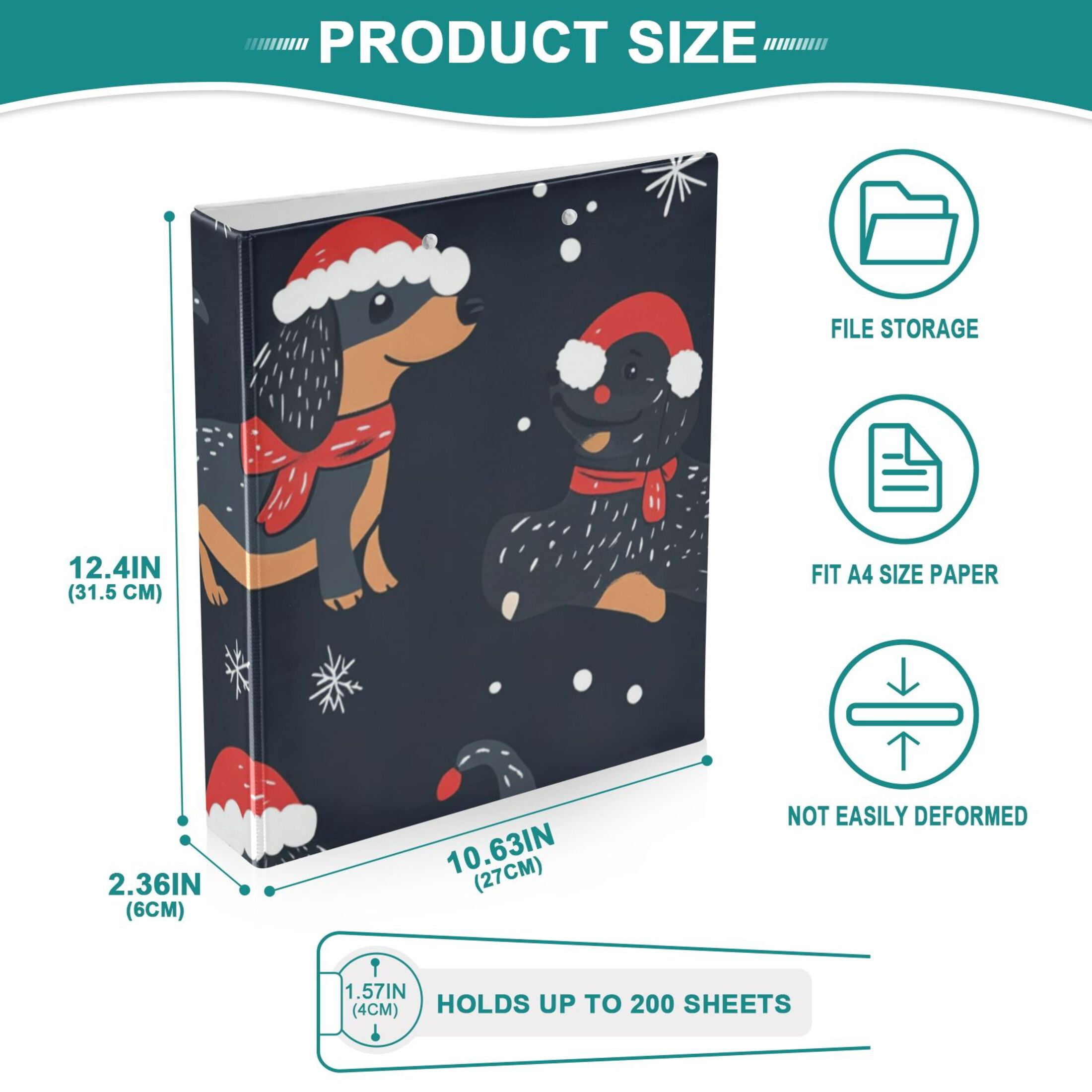 Christmas Dogs Snowflakes 3 Ring Binders 1.5 inch Hardcover File Folders with Interior Pockets A4 Size Organizer for School Office Hospital