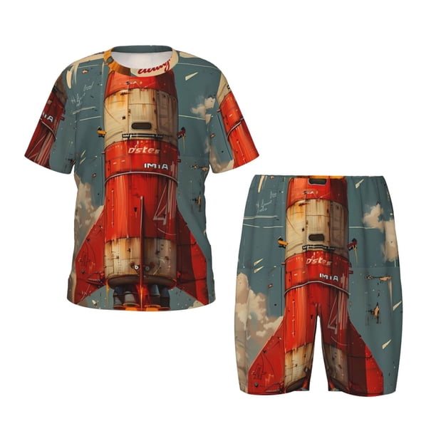 Balery Rusty Rocket Launch Conjunto de Pijama Infantil de Manga Corta con Estampado – Ropa de Dormir de Algodón Suave-3X-Large