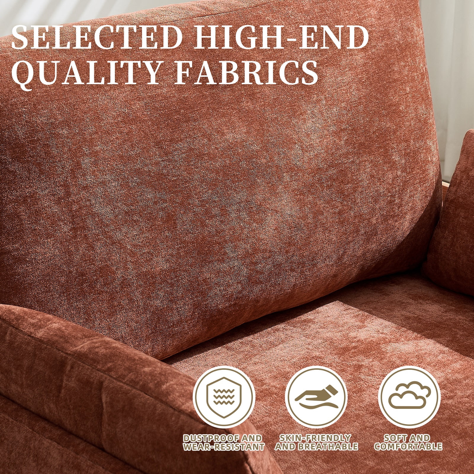 MOONMISS Chenille 3-in-1 Convertible Sleeper Foldable Sofa Bed Recliner Chair with 3 Pillows,Orange