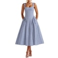 thumbnail image 2 of Women'S Summer Gingham Long Dress Corset Square Neck Lace Up Backless Casual Sundress Denim Blue S, 2 of 8
