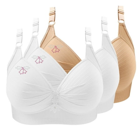 Bras for Women No Underwire Comfort Wireless Seamless Bra Ndbuld 3PC Woman s Printing Gathered Together Large Size Daily Bra Underwear No Rims Christmas Deals Beige 4XL