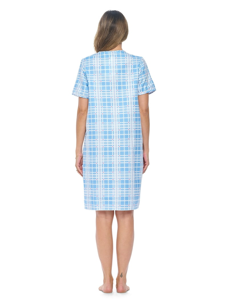 Casual Nights Women's Summer Cotton Snap-Front House Dress, Short Sleeve  Seersucker Woven Lounger Robe with Pockets - Walmart.com
