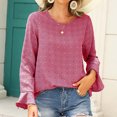 thumbnail image 2 of HAiming Women's Trendy Flare Long Sleeve Tops Solid Color Round Neck Pullover Shirts Casual Loose Work Blouses, 2 of 8