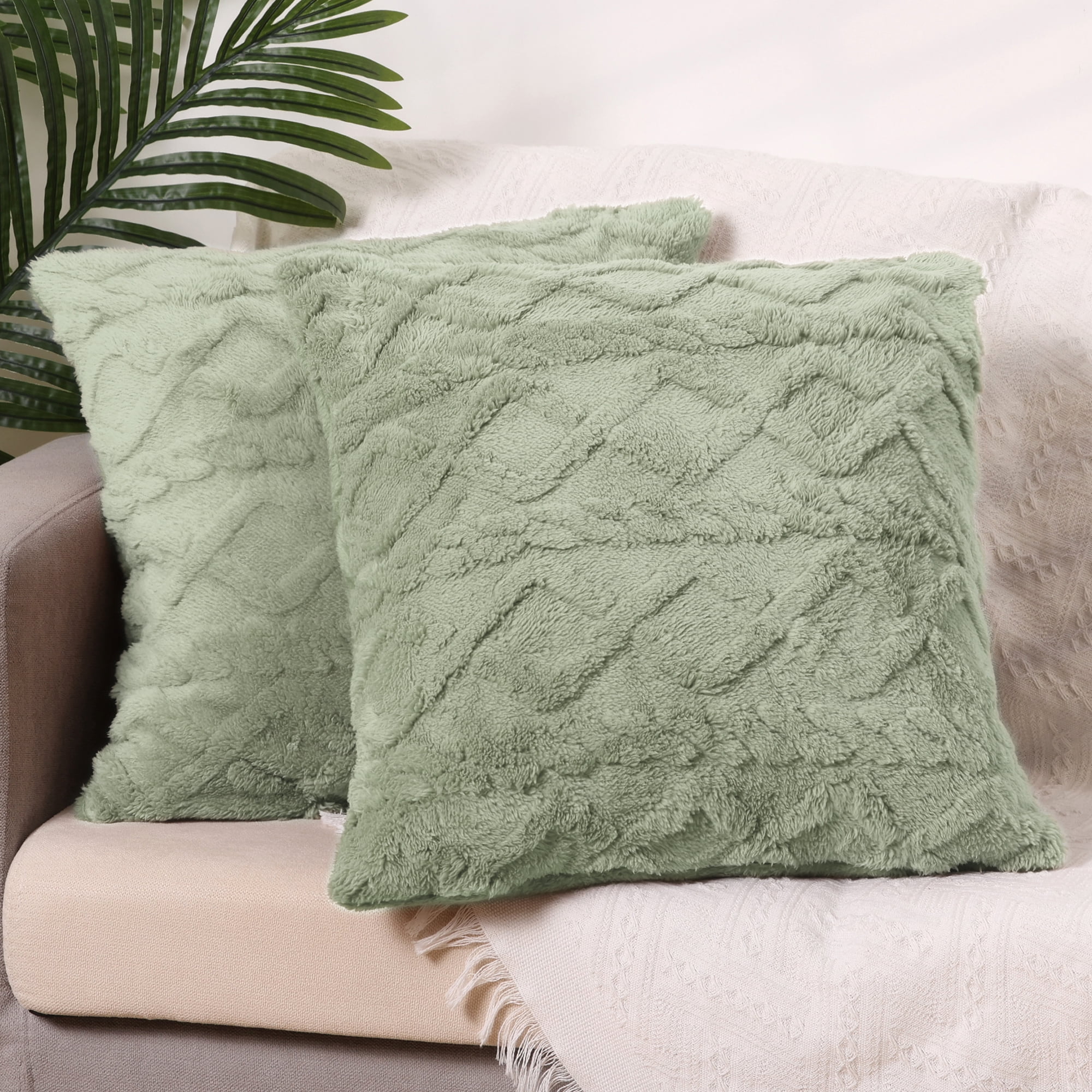 Unique Bargains Set of 4 Solid Striped Soft Sofa Throw Pillow Covers Home Decor Light Green/Light Gray 18" x 18"