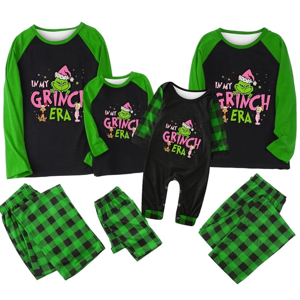 Conjuntos de pijamas navideños familiares a juego Grinch 2024, pijama de Grinch con parte superior y pantalones de pijama a cuadros, pijama de Grinch para niños y adultos para la familia, 8 Años