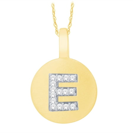 Diamond Accent 14kt Yellow Gold Initial E Alphabet Letter Pendant, 18 Chain
