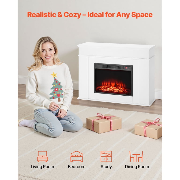 KFFKFF 43-Inch Freestanding Electric Fireplace with Mantel, 1500W