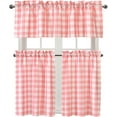 thumbnail image 2 of 3 Piece Semi Sheer Kitchen Curtains - Light Filtering Buffalo Plaid Tier and Valance Window Curtains Set, Pink and White, 2 of 6