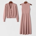 thumbnail image 2 of CEHVOM Mode Femme Aguichant Solide Printemps Automne Décontracté Col en V Ensemble Deux Pièces Manches Longues Robe Solide Vente, 2 of 6