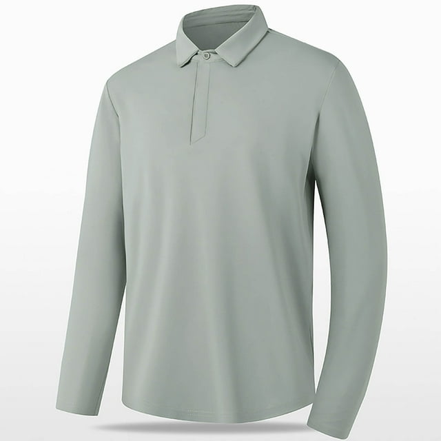 AherBiu Plus Size Mens Golf Shirts Long Sleeve Lapel Collar Button T-Shrits Dry Fitted Performance Solid Color Shirts