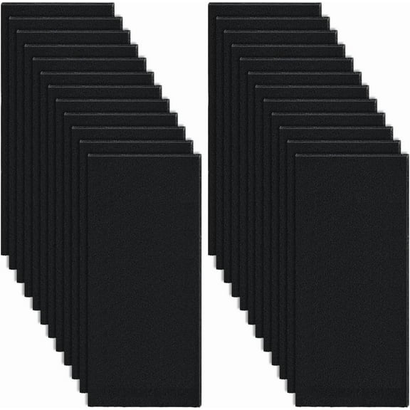 24Pcs Activated Carbon Air Vent Filters 10x4Inch Black Activated Carbon Pre Filter for Air Purifier AC Litter Box Car Range Hood 3mm Thick Black