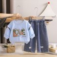 thumbnail image 2 of Toddler Girls Clothes Outfits 12 18 24 Months 2T 3T 4T Toddler Girls Fall Winter Clothes Girls Cute Pullover Bell Bottom Jeans Pants 2PCs Set Dailywear Blue Size 6-12 Months, 2 of 9