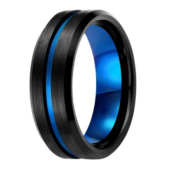 8mm Loop Red Black Silver Blue Groove Tungsten Carbide Wedding Band Groove Engagement Ring for Men Comfort Fit