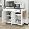 thumbnail image 4 of Kitchen Island Cart with Stainless Steel Top, Rolling Kitchen Island with Storage Cabinet, Kitchen Island on Wheels with 2 Drawers, Goblet Holder, Wine Rack, Spice Rack, Towel Rack (White), 4 of 10