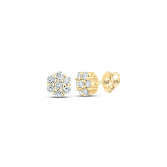 14kt Yellow Gold Mens Round Diamond Flower Cluster Earrings 1/4 Cttw
