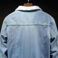 thumbnail image 4 of Clearance Men's Fleece Jean Jacket Winter Cotton Sherpa Lined Denim Trucker Coat Winter Warm Single Breasted Stand Collar Jean Jacket, 4 of 6