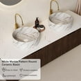 thumbnail image 3 of 60" Floating Bathroom Vanity with Sink, Wall-Mount Cabinet 2 Large Storage Drawer, 2 White Ceramic Basins with Stone Pattern and Marble Top, Soft-Close Design, Dark Walnut, 3 of 7