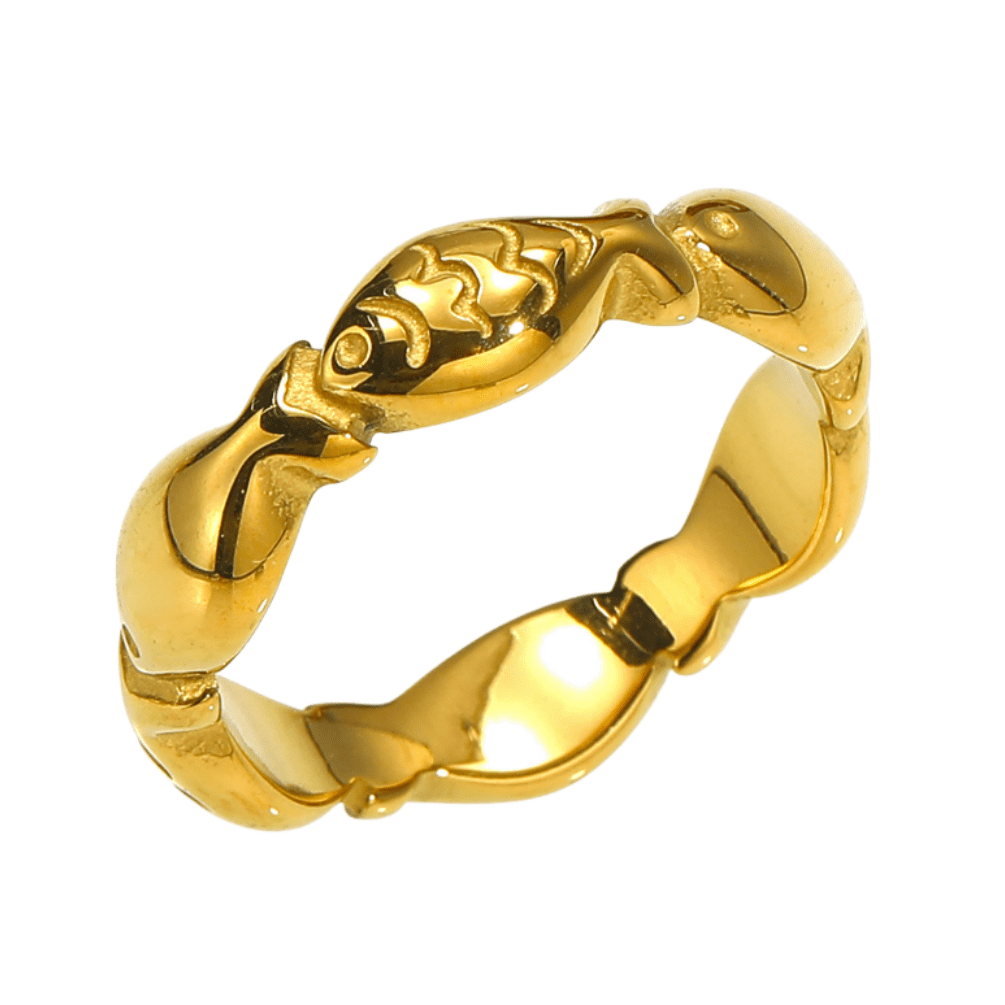 PAMTIER Men's and Women's Stainless Steel Simple Personalized Animal Cute Fish Ring Gold Size 8