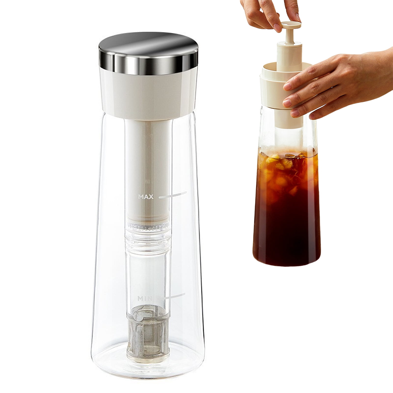 750ML Cold Brew Coffee Pot 2-minute Cold Brew Pitcher with Stainless Steel Filter for Home Use Iced Coffee Tea Kettle