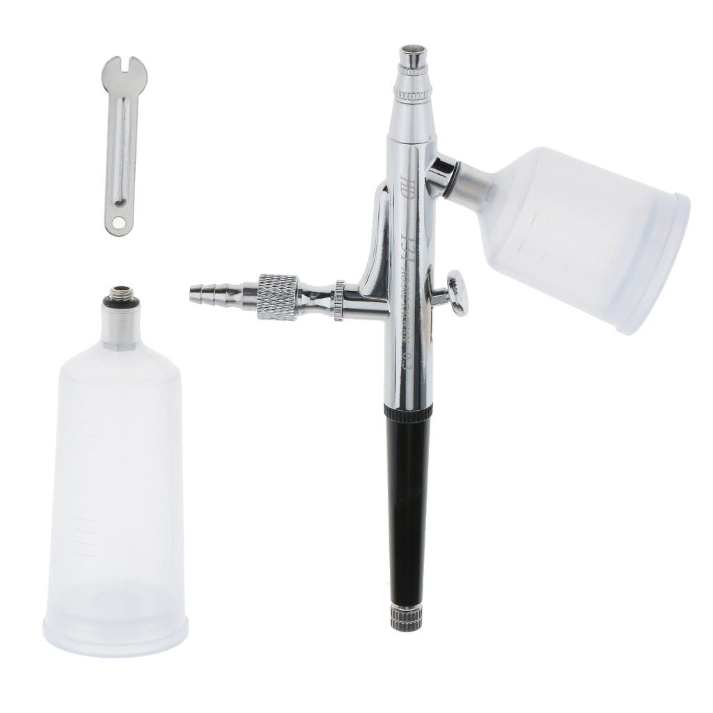 Dualoai New Gravity Feed Airbrush .3mm Tip Air Brush 2/4cc Cups for Cosmetic Nail Art