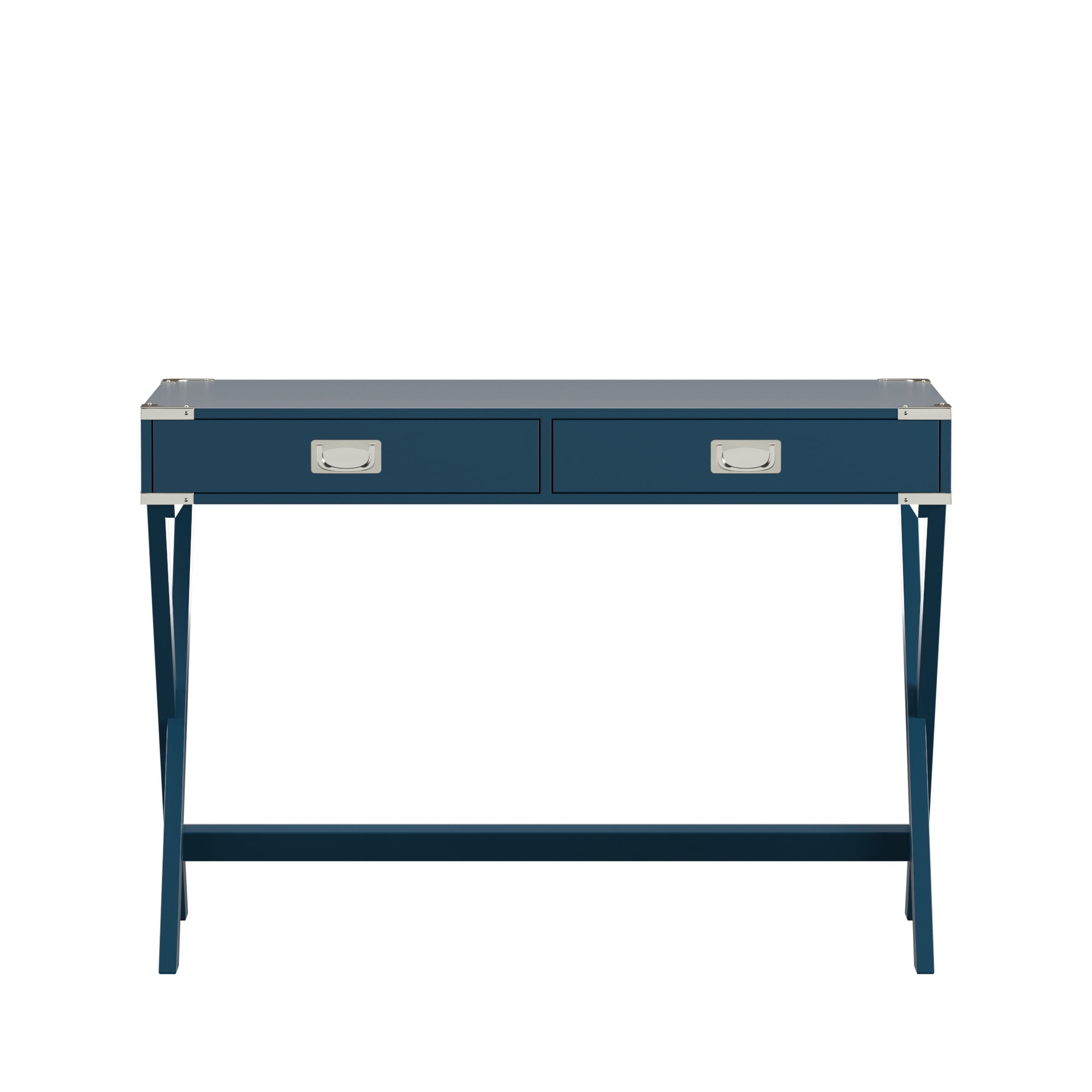 Weston Home Wood X-Base Campaign Writing Desk with Drawers, Blue Steel