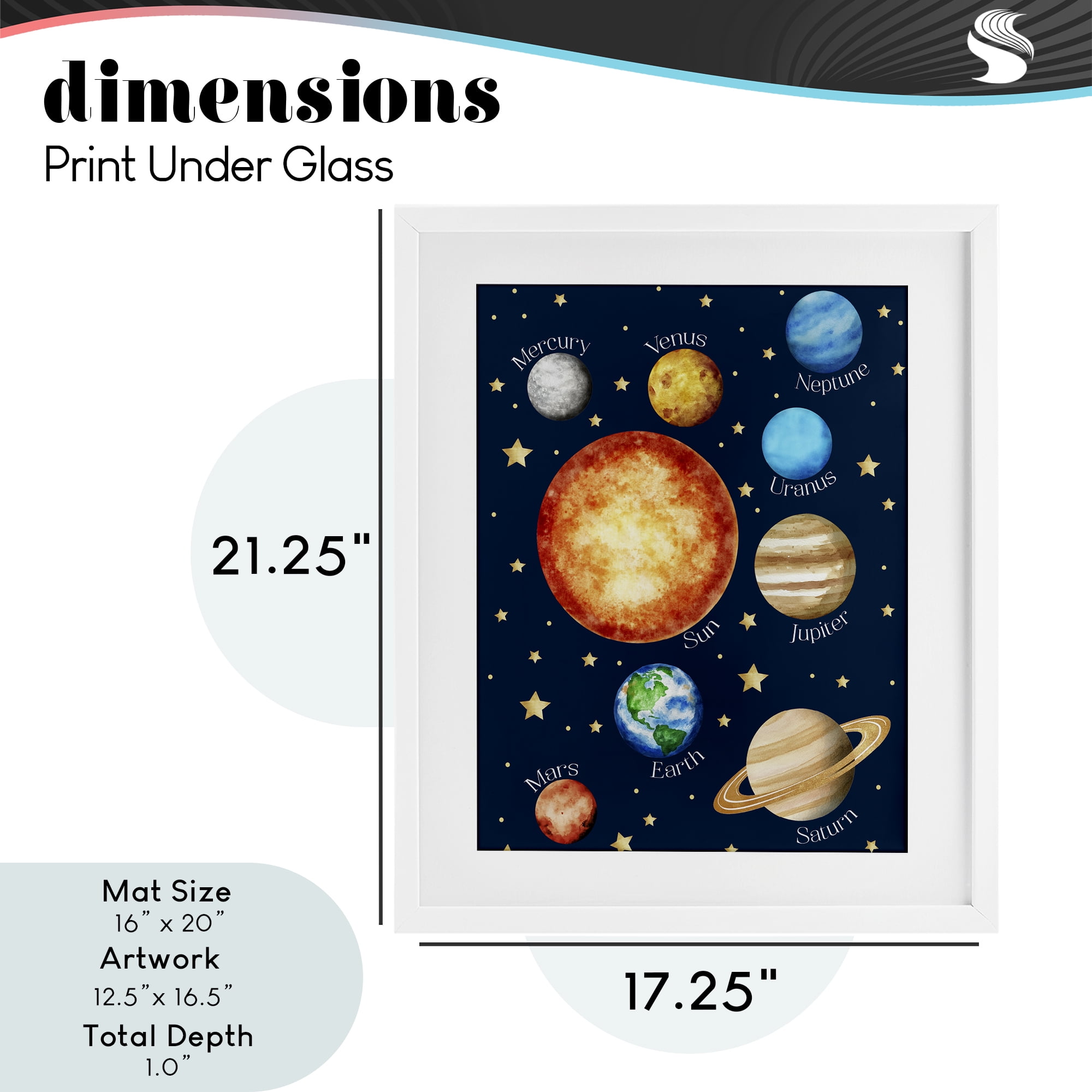Educational Solar System Space White Framed Print Under Glass, design by Christine Simpson Art