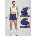 thumbnail image 3 of BALEAF Biker Shorts Women Yoga Gym Workout Spandex Running Volleyball Tummy Control Compression with Pockets 3" Navy Blue S, 3 of 7