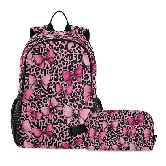 ALAZA Bows on Leopard School Backpack Lunch Box Set Student Bookbag