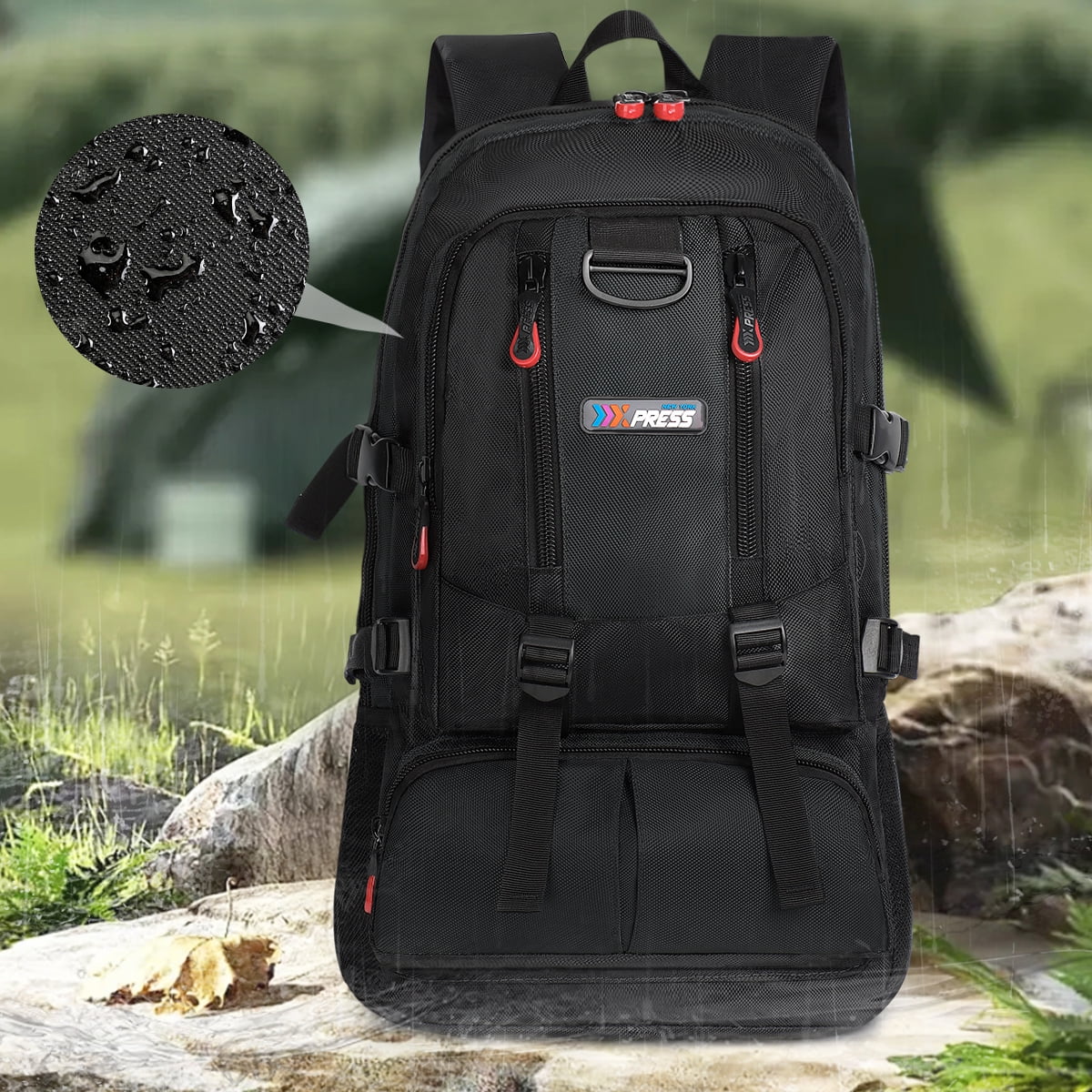 Travel Backpack Multi-Pocket Outdoor Hiking Backpack Work Daypack for Men Women, Black, A12