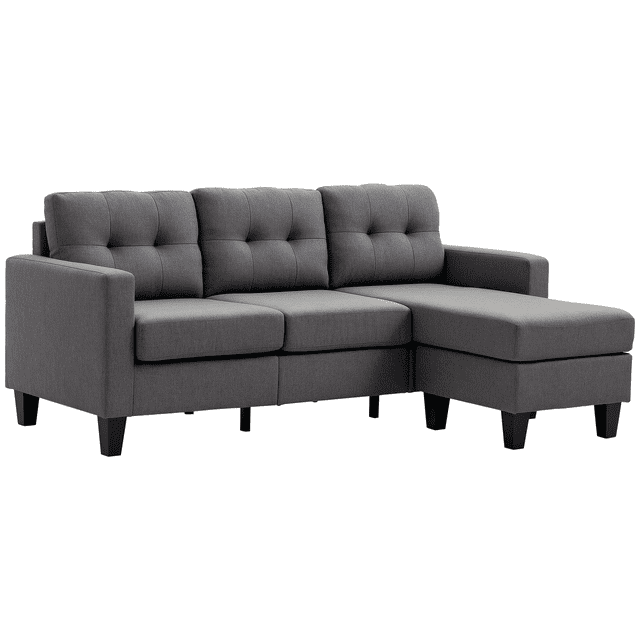 HOMCOM 3 Seater Sectional Sofa, Sectional Couch with Ottoman, Dark Grey