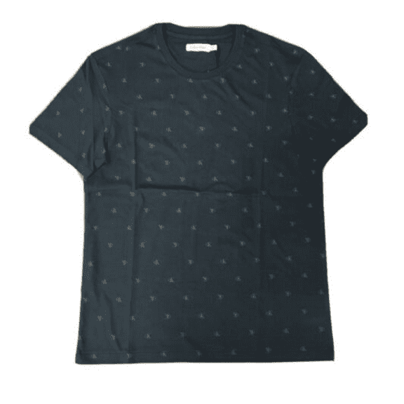 Calvin Klein Men Crew Neck Regular Fit CK Print Allover Cotton T-Shirt, Navy, XS