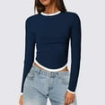 thumbnail image 2 of EDFBUYKRS Long Sleeve Shirts for Women Pleated Crew Neck Casual Fall Fashion Tops Loose Fit Clothes, Sizes S, 2 of 5