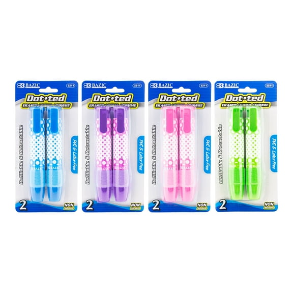 BAZIC Retractable Stick Erasers, Mechanical Pencil Eraser (2/Pack), 4-Packs