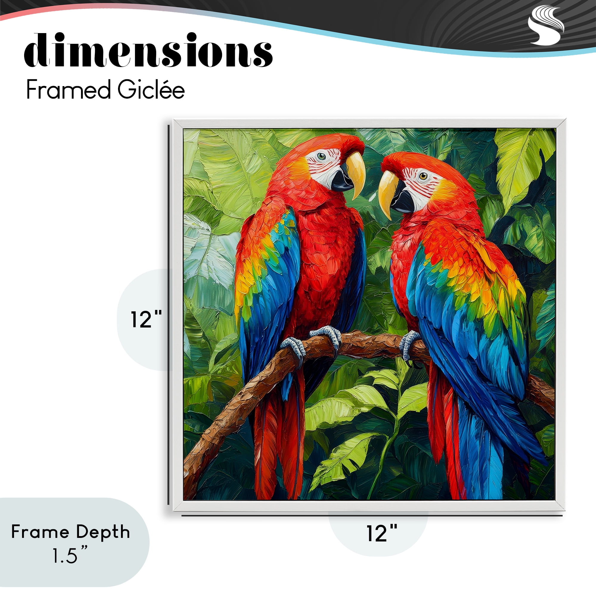 Stupell Industries Tropical Parrot Pair White Framed Giclee Art, design by Petal Prints Design