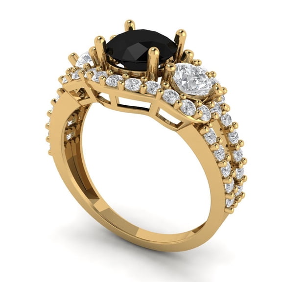 2.16 ct Round Cut Natural Onyx Three-Stone Engagement Ring for Women in 18K Yellow Gold