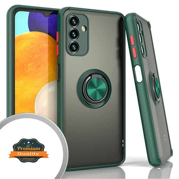 Xpression Case for Samsung Galaxy A13 5G Finger Ring Stand Holder Kickstand Hybrid Frosted Matte Silicone TPU Hard PC Frame Shock-Absorption Phone Cover [Green]