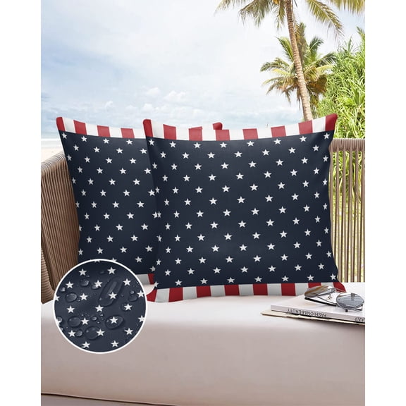 Outdoor Throw Pillow Cover American Patriotic National Flag Waterproof Cushion Covers 2 Pack Stars Blue Red and White Stripes Pillow Cases Home Decoration for Patio Garden Couch Sofa