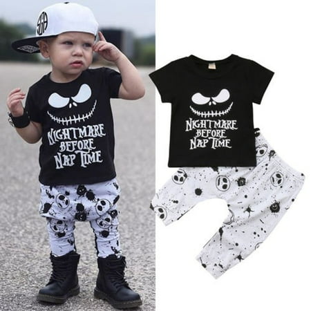 Canis Lovely Kids Baby Boys Skull Halloween Tops T-shirt Pants Outfits Clothes
