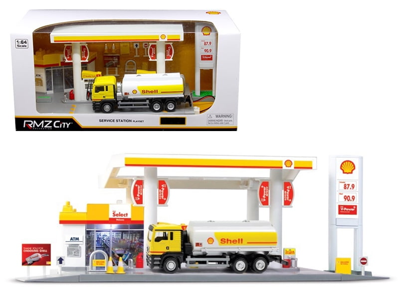 Shell Service Gas Station with Tanker Play Set 1/64 by RMZ City