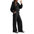 thumbnail image 5 of Tqcoqu Women's Solid 2 Piece Tracksuit,Cropped Hoodie Sweatshirt & Elastic Waist Wide Leg Sweatpants,Casual Streetwear Loungewear Outfit Set,Black Women's S-XXL, 5 of 9