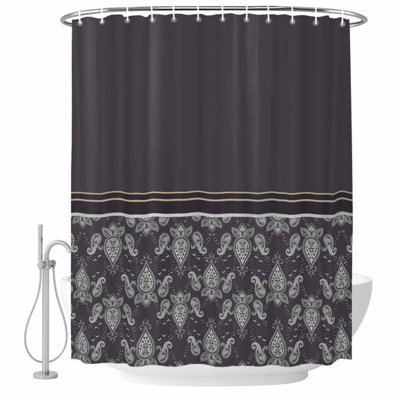 Boho Purple Flower Shower Curtain Set - 72" x 78" Washable Bathtub Curtain with 12 Hooks, Abstract Bohemia Pesley Floral Waterproof Fabric Stall Shower Curtains for Bathroom/Bathtub Décor