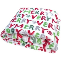 Serafina Home Very Merry Holiday Throw Blanket: Soft Cozy Accent for Sofa Couch Chair Bed or Dorm, Red Green Grey White (Happy Holidays)