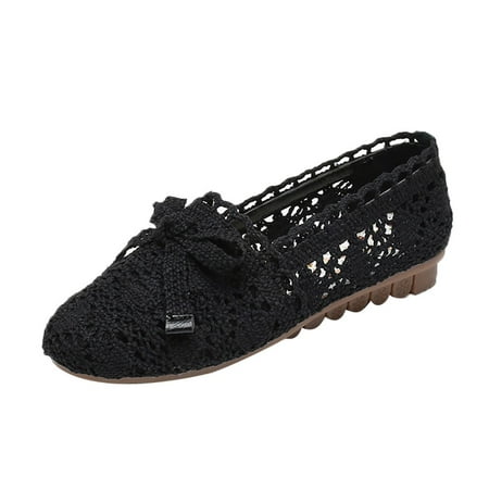 

Youmylove Women Casual Lace Mesh Bow Flat Sole Shoes Hollow Out Maternity Shoes Peas Shoe Daily Walk Footwear