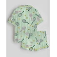 thumbnail image 2 of Women’s Tennis Satin Pajama Set, Let’s Play Tennis Green Pink Print Sleepwear, Short or Long Sleeve Lounge PJs, 2 of 4