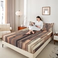 thumbnail image 4 of Manfei Old Wooden Strip Full Size Sheets,Rustic Farmhouse Bed Sheets,Brown Beige Sheet Sets For Teens,Ultra Soft Home Decor,4-Piece, 4 of 7
