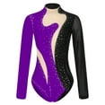 thumbnail image 3 of Yhong Womens Ballet Gymnastics Leotards Sparkling Mesh Splice Athletic Ballet Dance Leotards Bodysuit Black&Purple XXL, 3 of 6