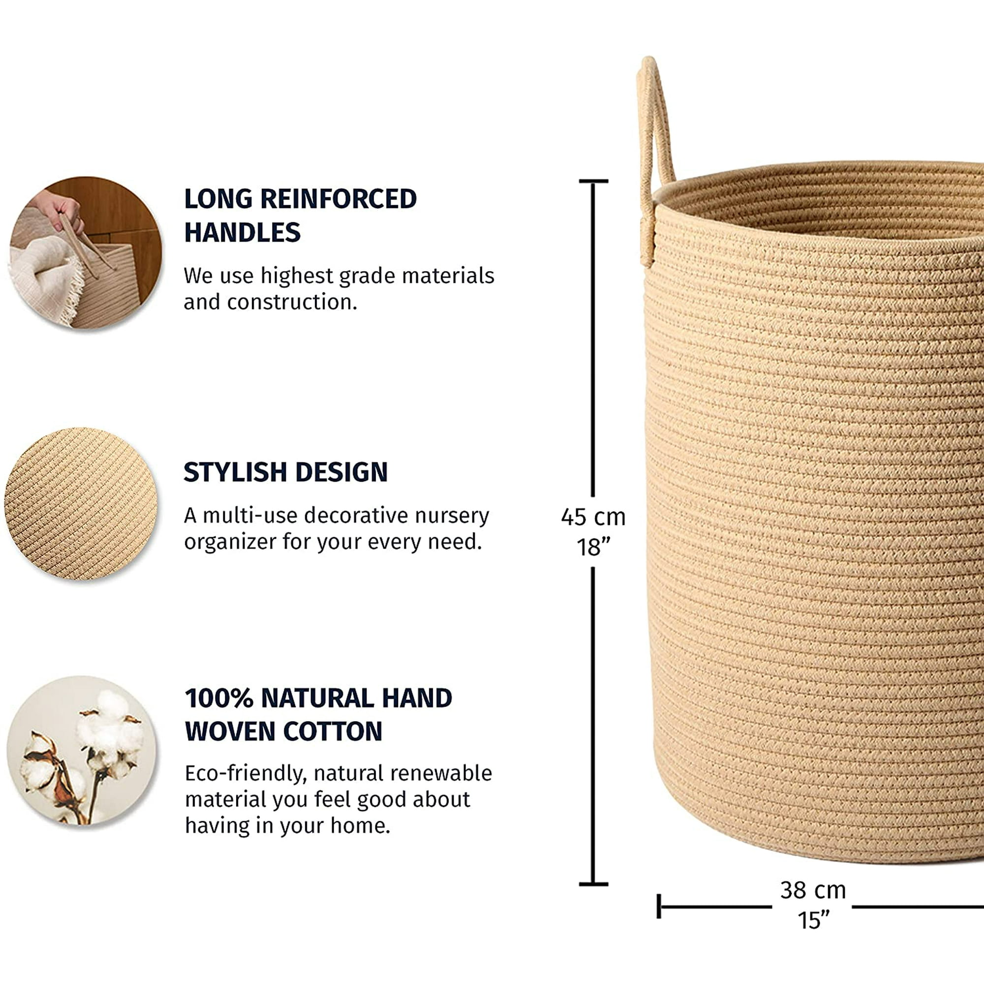 XXL Cotton Rope Woven Basket Blanket Storage Basket for Living Room and Laundry Decorative Basket for Blankets Rope Laundry Basket Woven Extra Large Baskets 15x18 Honey Walmart