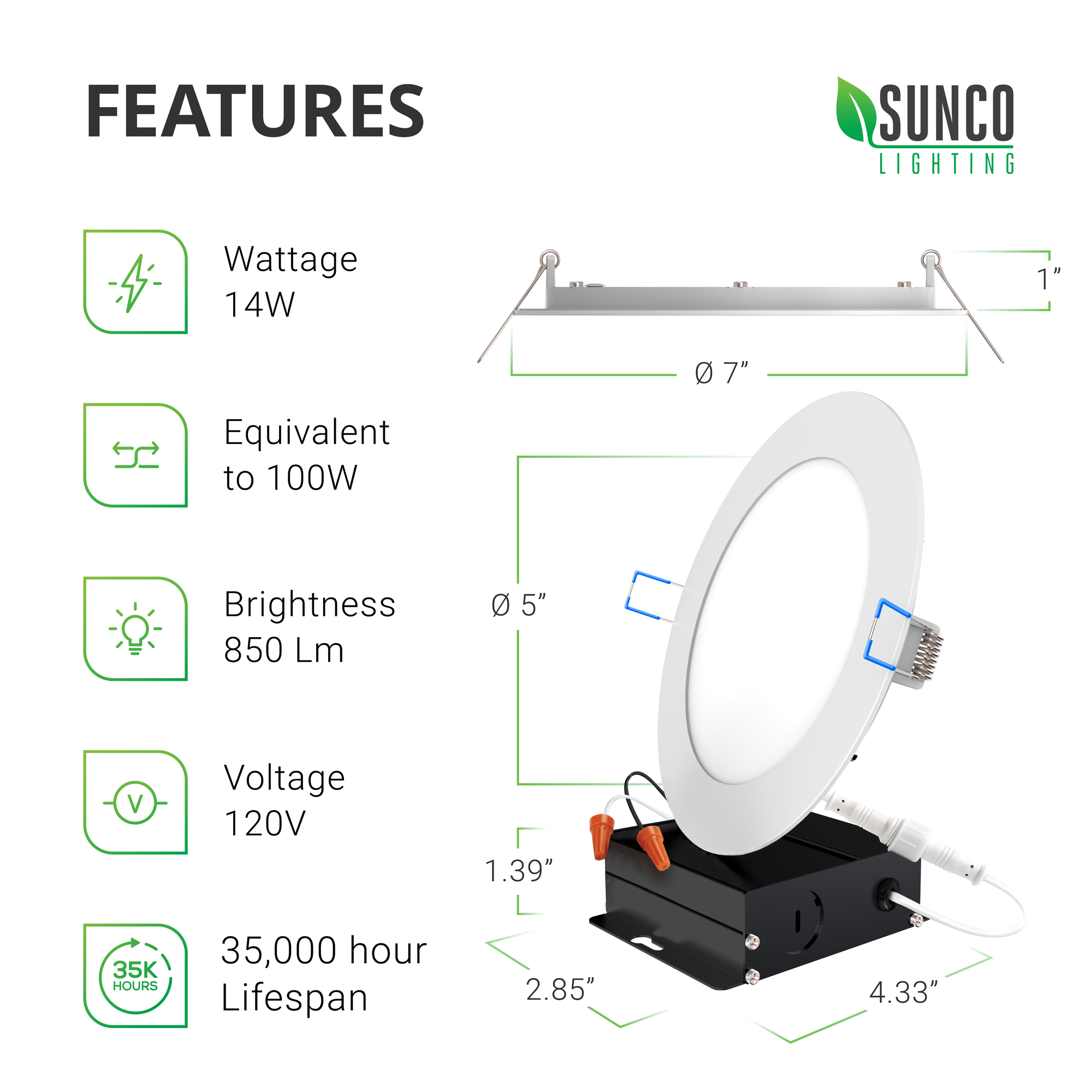 Sunco Lighting 24 Pack Inch Slim LED Downlight with Junction Box, 14W=100W,  850 LM, Dimmable, 6000K Daylight Deluxe, Recessed Jbox Fixture, IC Rated,  Simple Retrofit Installation ETL